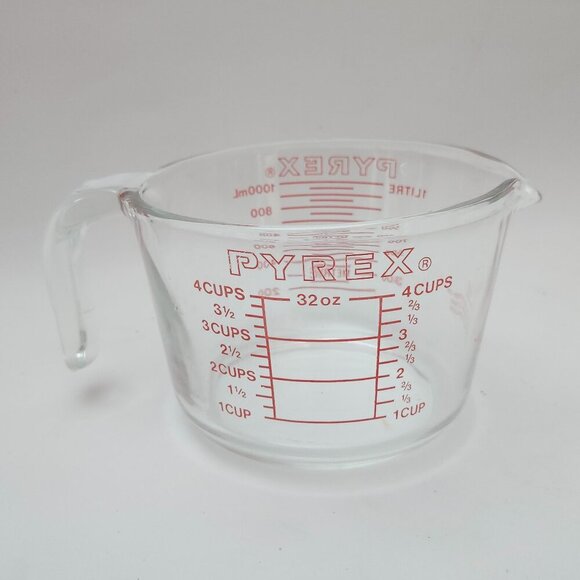 VINTAGE PYREX 533 Open-Red-Letter Open-Handle Measuring-Cup 4-Cup 1-L 32-oz 80s - Picture 1 of 6